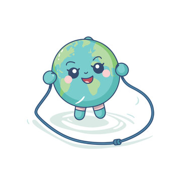 Earth cartoon skipping rope  cute style mascot chara