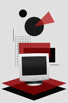 Collage with an old computer monitor