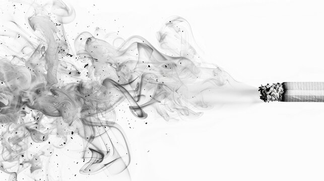 Cigarette with smoke on white background