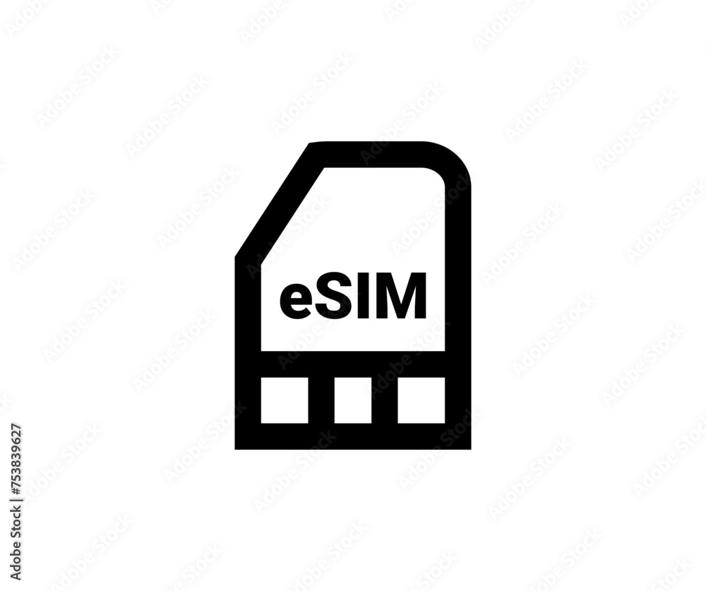Aufkleber embedded sim. esim card icon icon. smart phone esim card chip sign. mobile device with a chip e-sim 