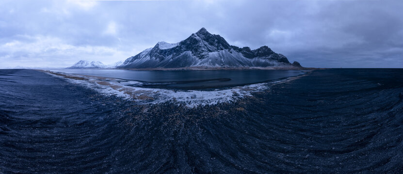 Mountains of Southeast Iceland over the sea