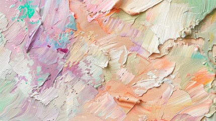 A detailed view of a paintbrush applying pastel colors on a canvas, creating soft and delicate strokes.