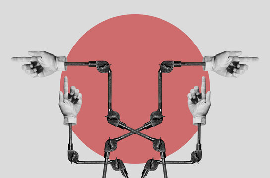 Collage with surrealistic male hands