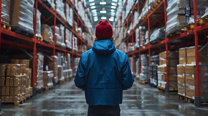 Fototapeta premium Rear view of man in warehouse