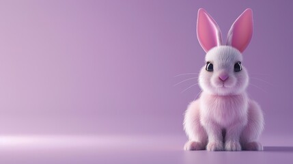 a cute 3d cartoon easter bunny on a light purple background, space for copy - obrazy, fototapety, plakaty
