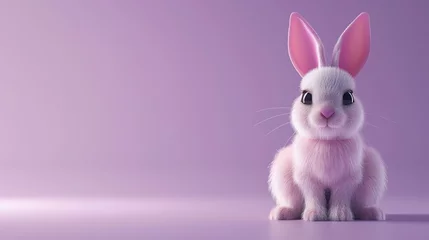 Foto op Plexiglas a cute 3d cartoon easter bunny on a light purple background, space for copy © kayu