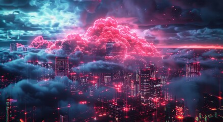 City With Clouds and Fireworks