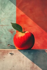 red apple on wooden background