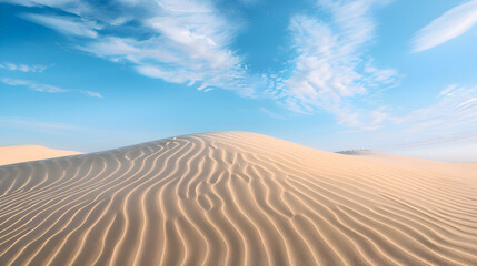 Fototapeta na wymiar Sand dunes stretching into the distance under blue skies