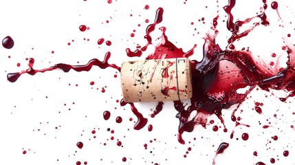 Cork and red wine stains isolated on a transparent background