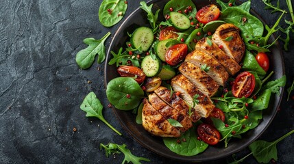 Grilled chicken breast on fresh salad - 753842888