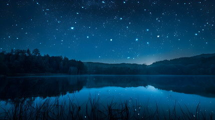 The Big Dipper shines over a tranquil lake - obrazy, fototapety, plakaty