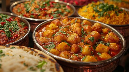 Assortment of Indian dishes in traditional bowls - 753843295