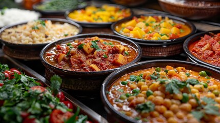 Assortment of Indian dishes in traditional bowls - 753843621