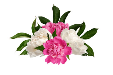 Floral arrangement with white and pink peonies isolated on a white background. Element for creating...