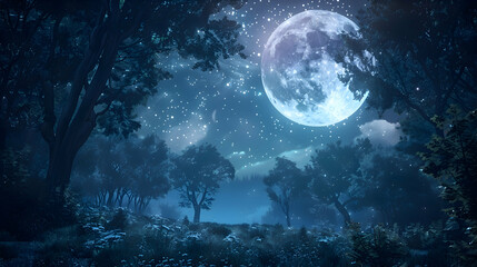 Obraz na płótnie Canvas The tranquil beauty of a moonlit forest under stars