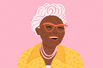 Happy senior black woman laughing illustration