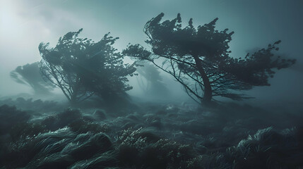 Fototapeta premium Trees sway violently under the force of powerful gusts