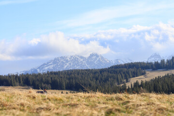 The Giewont mountain seen from Ciche village near Zakopane, Poland.