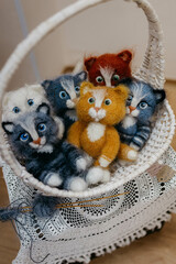 Toy cats, toys, sewn cats, felting