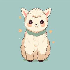 Lovely alpaca illustration with fluffy fur and big, expressive eyes.