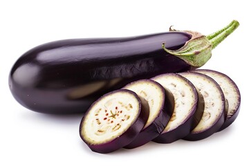 Fresh pieces of eggplant isolated on white background