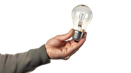 Holding a light bulb isolated on a transparent background