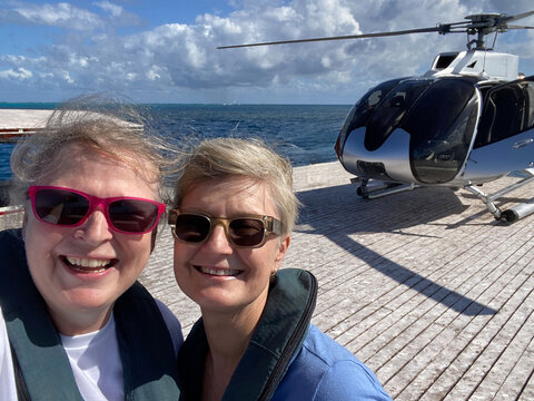 UGC selfie of couple about to take Helicopter Joy-flight