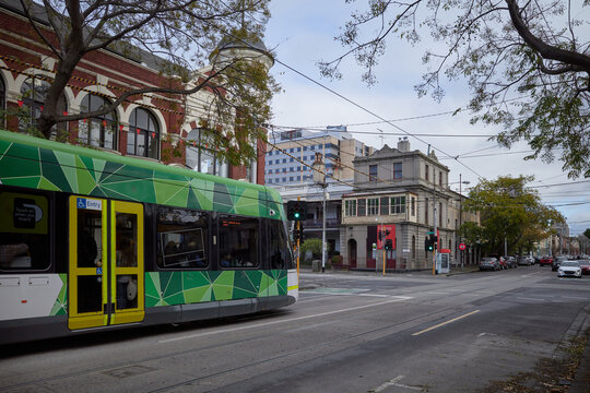 Tram at intersection of Gertrude and Brunswick street Fitzroy