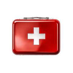 Obraz premium Top view of red first aid kit isolated on transparent background