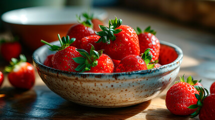 Bowl with fresh strawberries fruits - 753847241