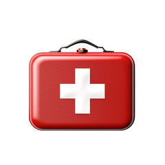 Obraz premium Top view of red first aid kit isolated on transparent background