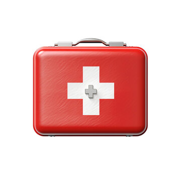 Top view of red first aid kit isolated on transparent background