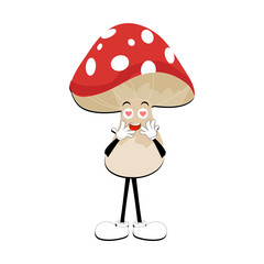 Mushroom character design different expression in vintage style, Kawaii mushroom cartoon mascot character illustration