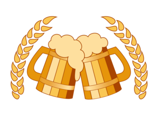 Wooden beer mugs with foam. Png clipart isolated on transparent background