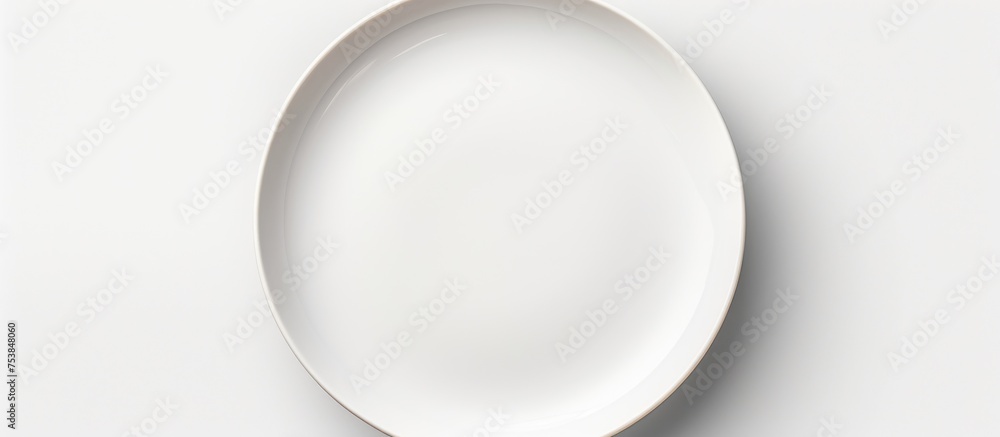 Aufkleber a white ceramic plate is placed on a white table, creating a simple and clean aesthetic. the plate i