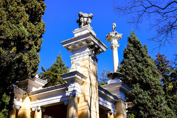 Baroque gazebo with columns and statues	