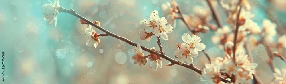 Poster a closeup of the delicate branches and blossoms on an apricot tree generative ai