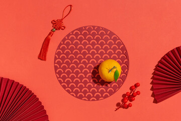 Traditional lunar new year flat lay decoration