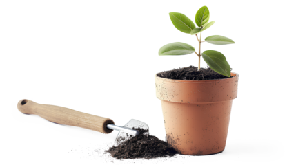 Plant pot and trowel isolated on a transparent background