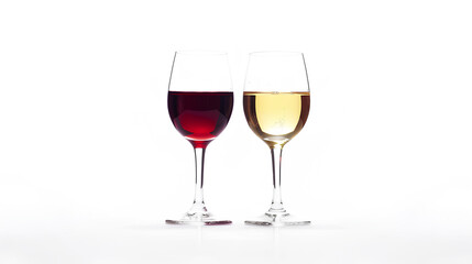 Red and white wine isolated on a white background