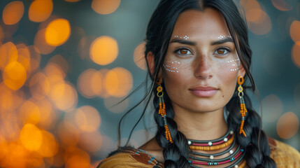 Portrait of a young native American woman. (AI generated)