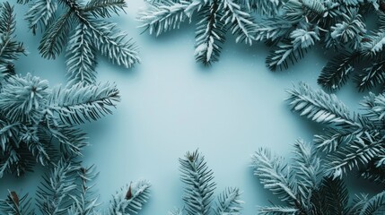 Negative space Christmas tree concept. Fir tree festive arrangement on white background copy space