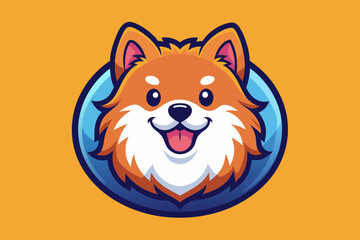 happy pomeranian dog logo with background like dog 