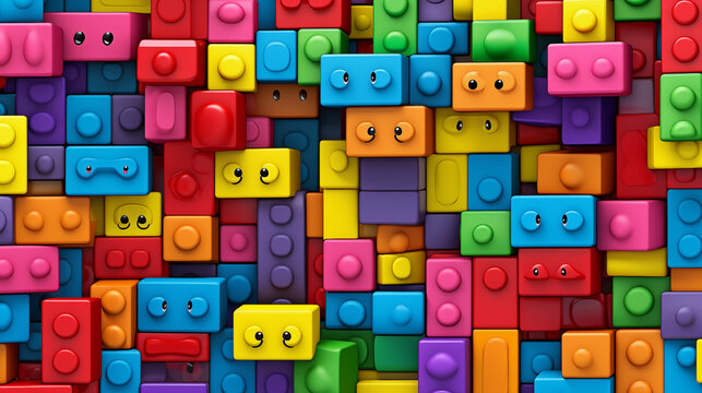 Colorful Lego Blocks Scattered in Chaos. Generative AI