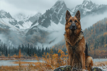German shepherd dog in winter