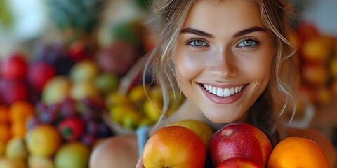 Fototapeta na wymiar A Young Woman Delightfully Enjoys a Fresh and Nutritious Morning Fruit Feast. Concept Healthy Breakfast, Fruit Lovers, Morning Routine, Nutritious Diet, Lifestyle Inspiration