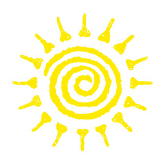 Hand painted sun symbol, hand drawn with crayon. Png clipart isolated on transparent background - obrazy, fototapety, plakaty