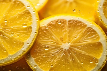 Refreshing summer concept with citrus fruits in yellow water banner, vibrant circles, and copy space