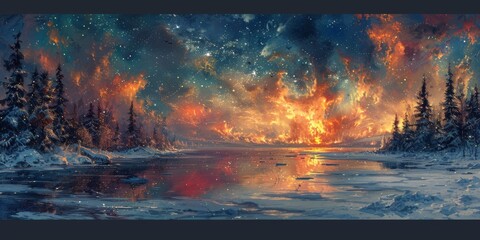 Fototapeta premium Beautiful winter nature landscape, amazing mountain view. Scenic image of woodland. Frosty day on ski resort